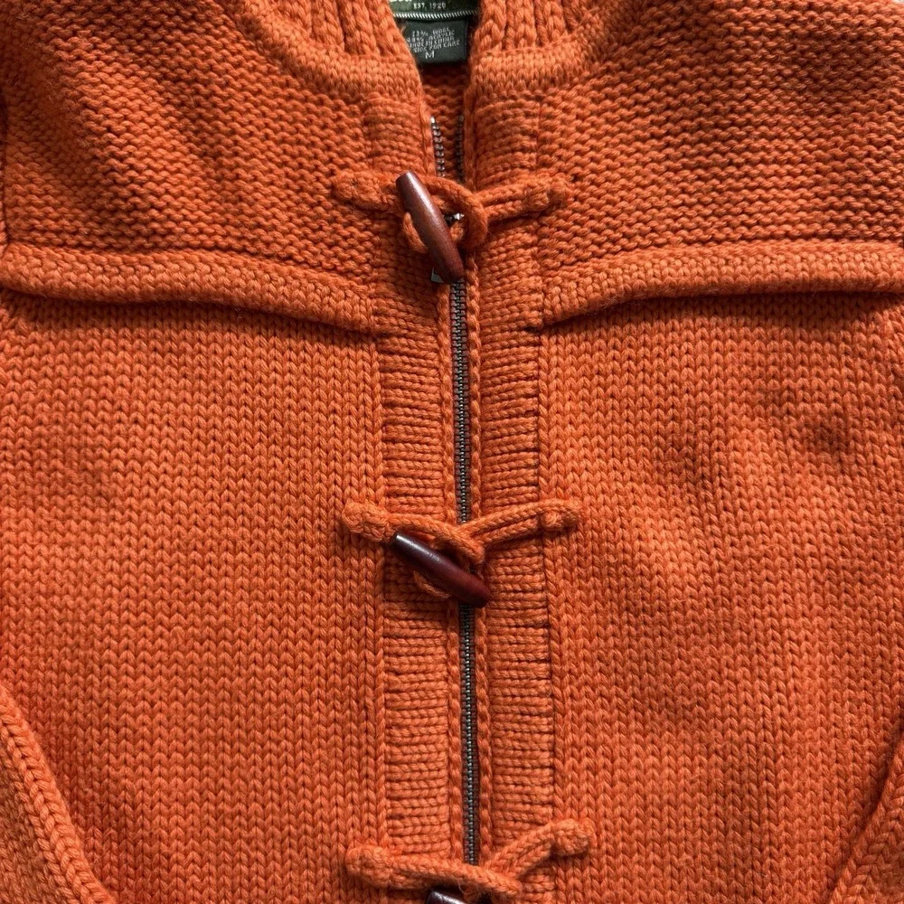 Eddie Bauer Vintage Chunky Wool Blend Knit Hooded Sweater Zip & Toggle 90s Sz M